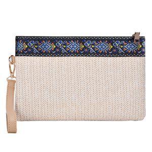 Straw Clutch Purse Summer Envelope Beach Bag With Zier Wristlet O_O